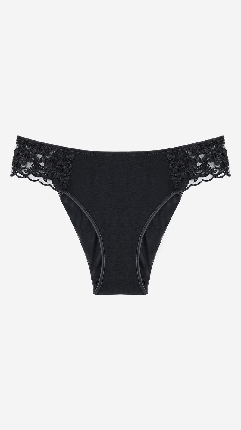 Black Sheer Mesh Bikini Panty with Lace Trim