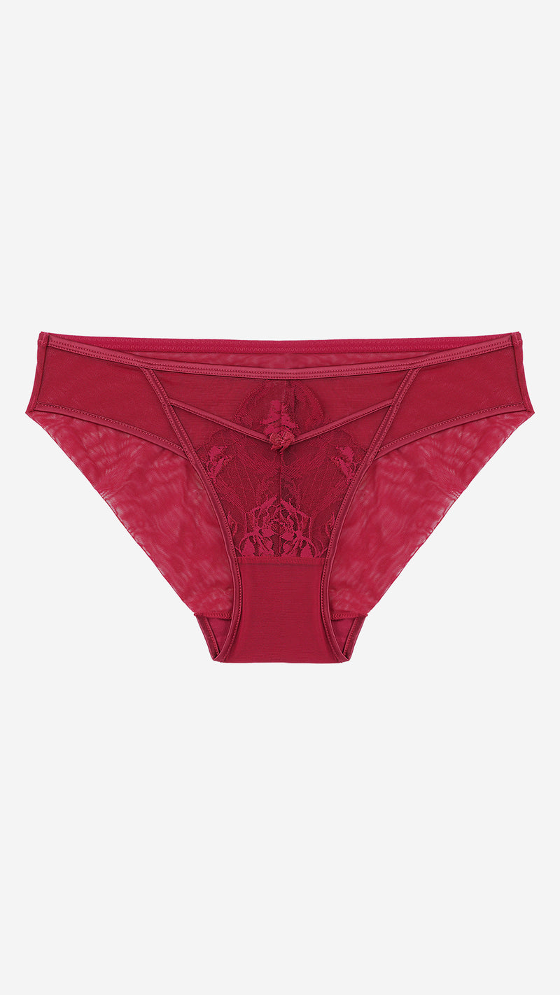 Wine Red Lace Classic Brief with Strappy Front