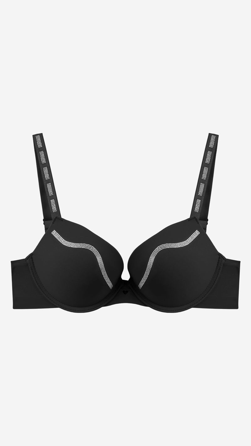 Black Diamante Push-Up Bra – Padded, Wired
