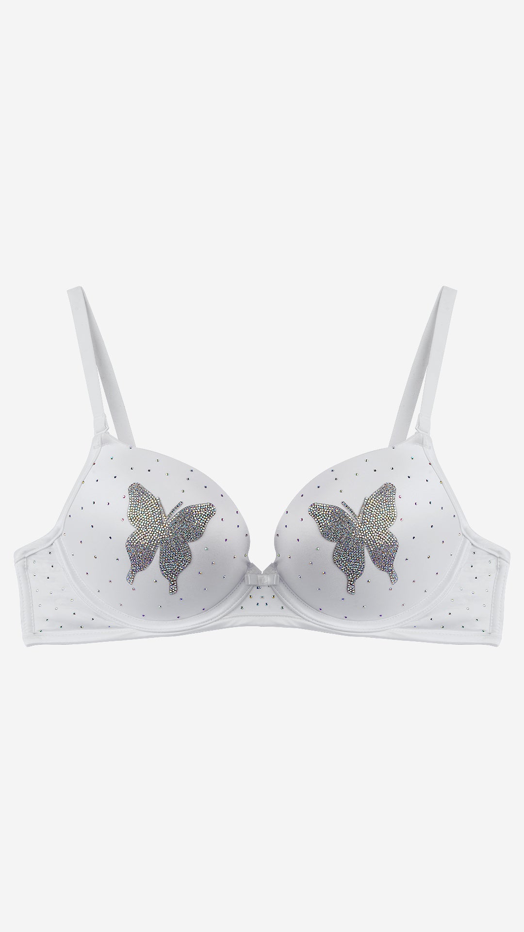 White Crystal Butterfly Push-Up Bra – Wired