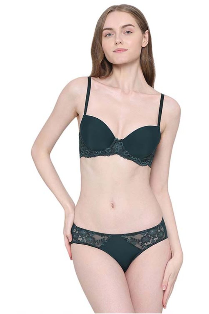 WACOAL BRA BI05B02 Balcony & Beyond Padded Wired Half Cup Everyday Wear Smooth Finish Fashion Bra - Dark Green