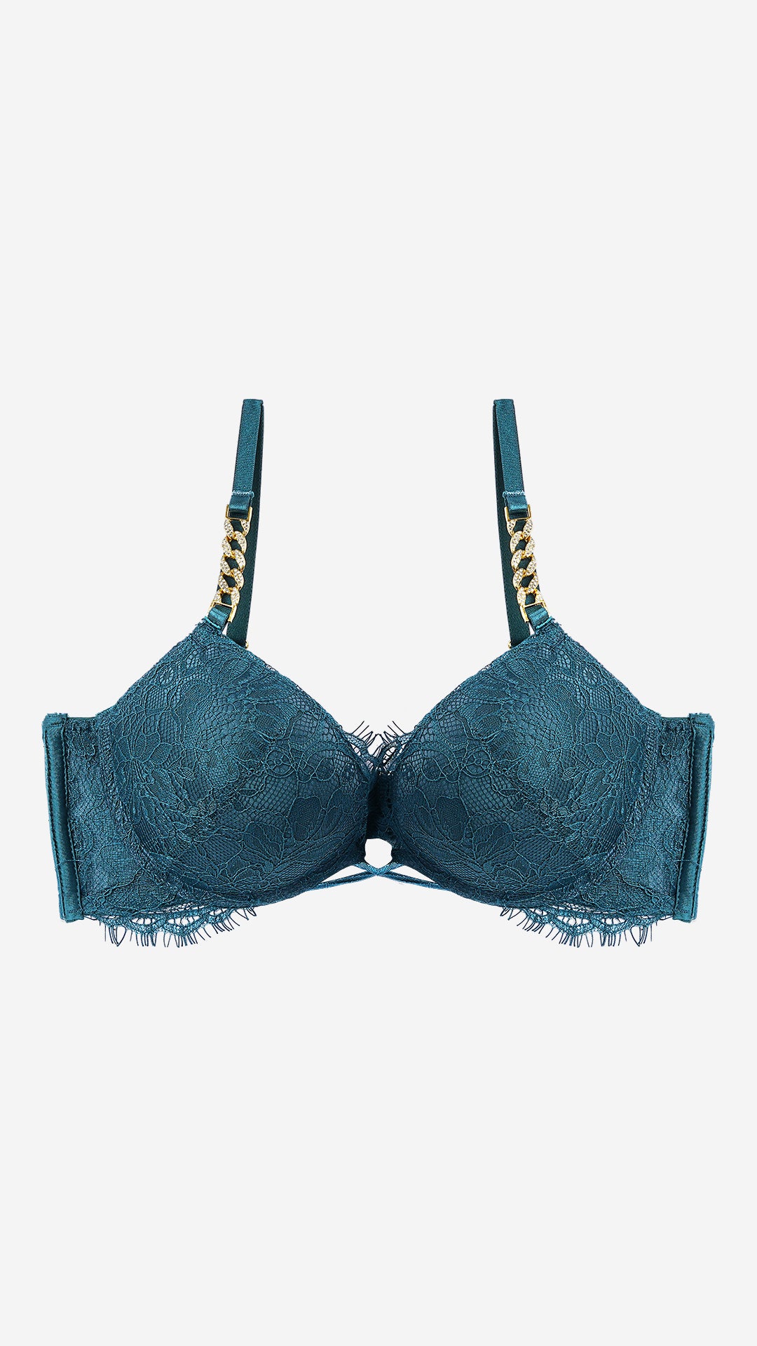 Emerald Lace Push-Up Bra with Chain Straps