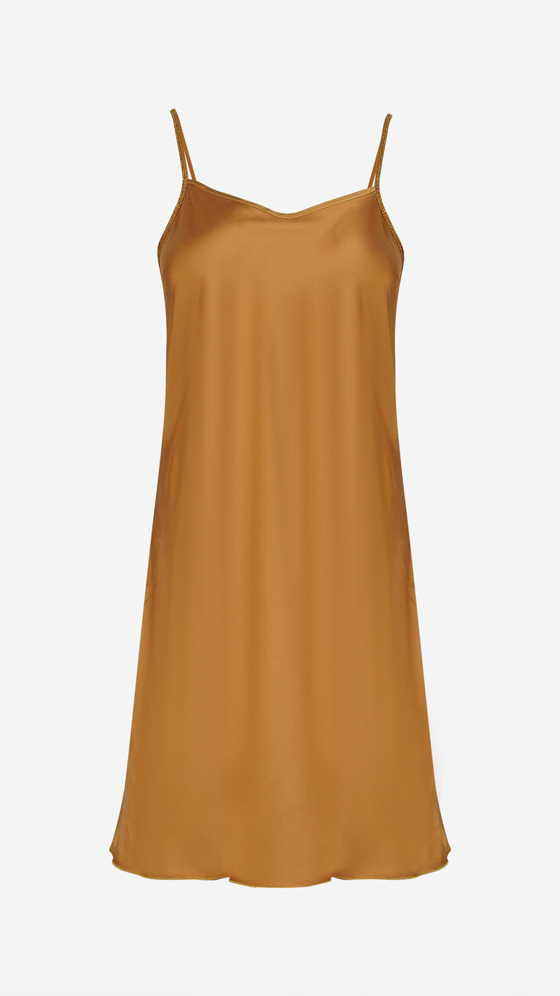 Mustard Satin Short Slip Nightgown
