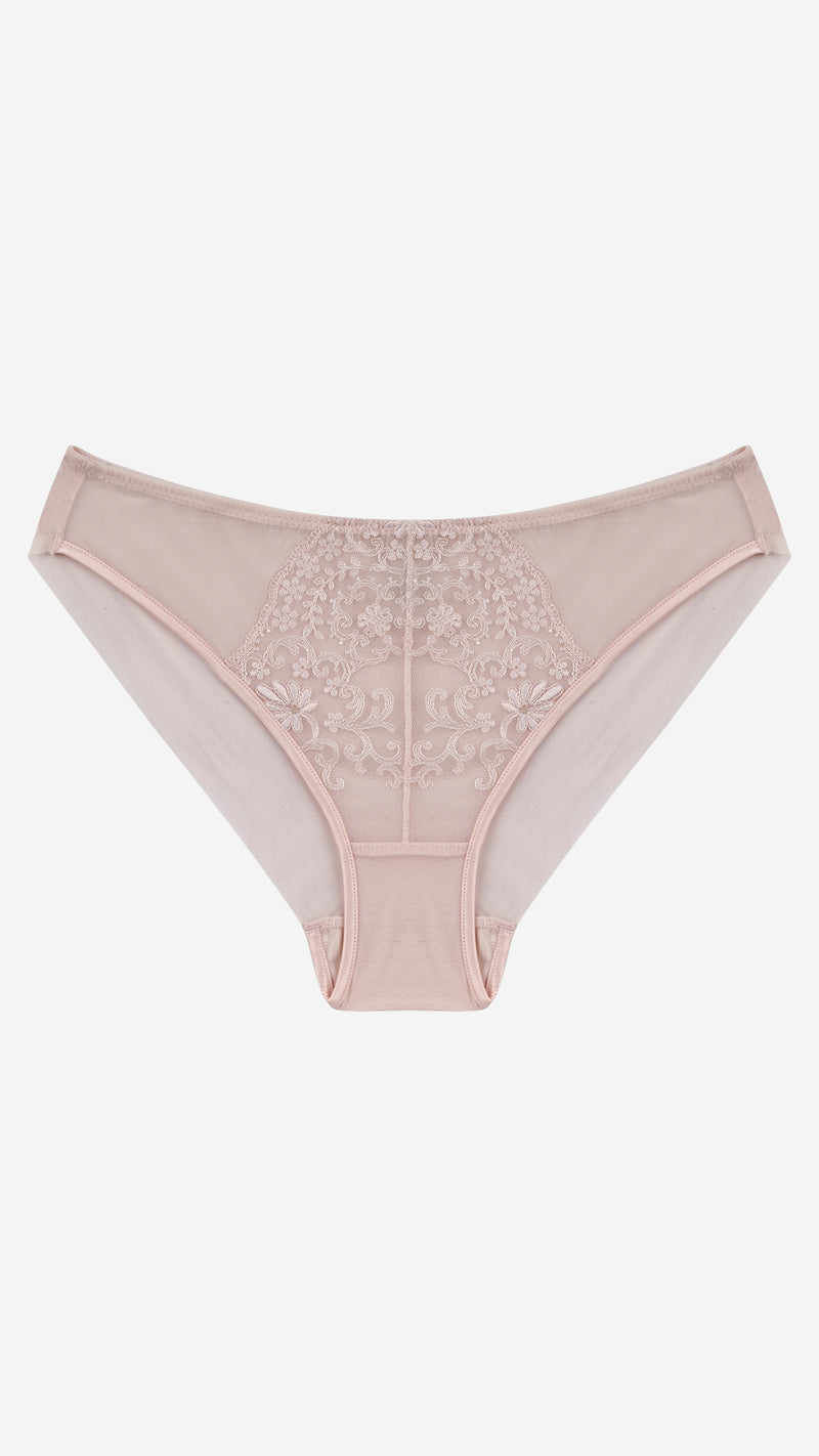 Blush Pink Embroidered Lace Bikini Brief