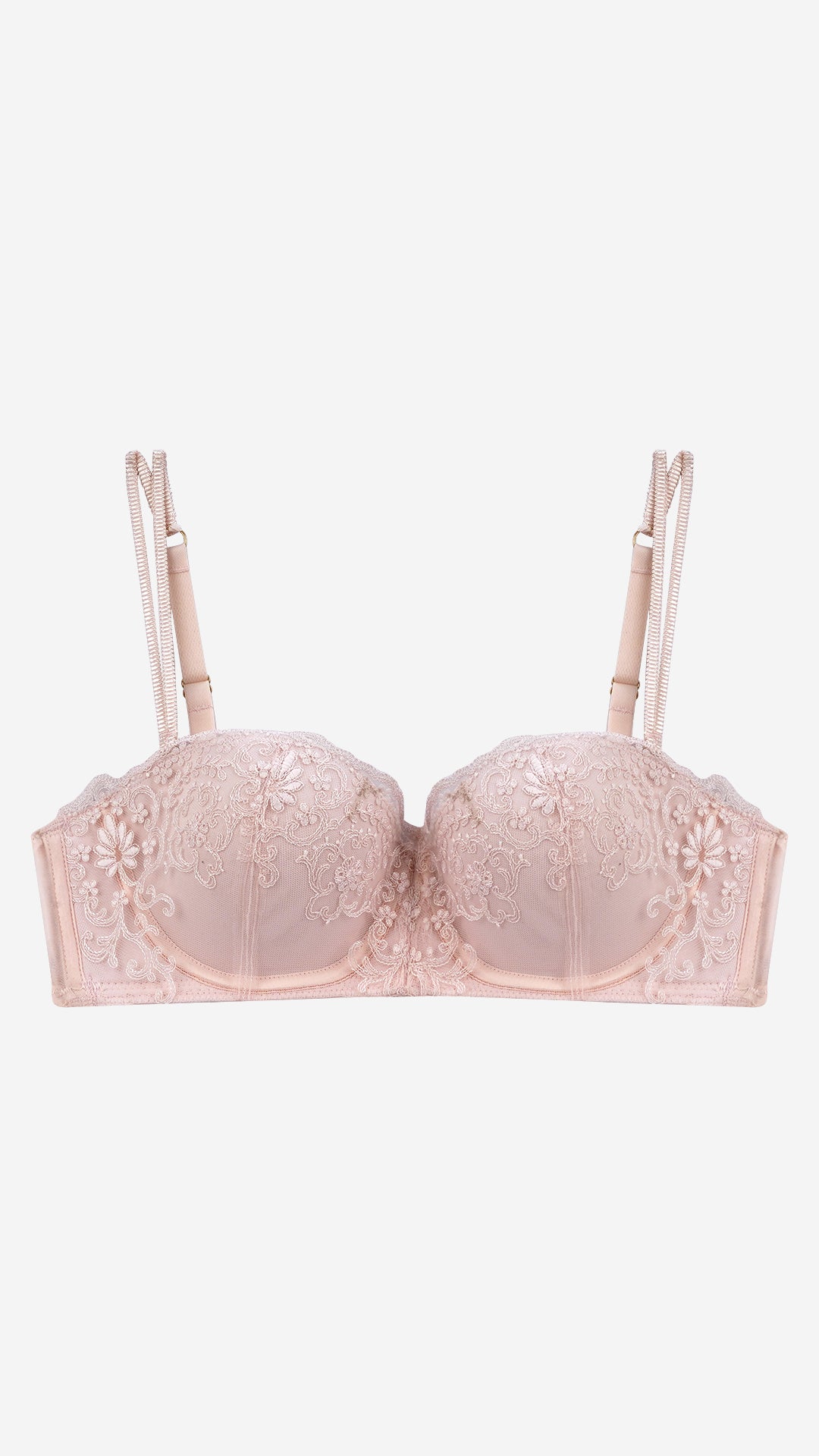 Blush Pink Embroidered Lace Balconette Bra