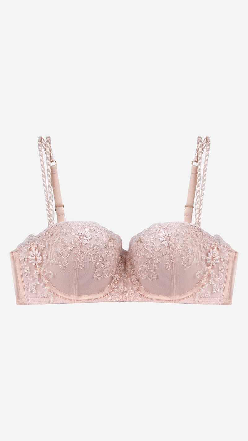Blush Pink Embroidered Lace Balconette Bra