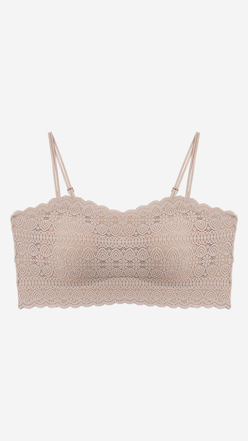Beige Lace Padded Bralette, Wire-Free