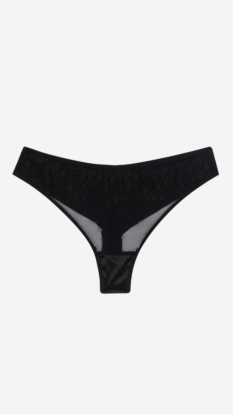 Sheer Net Bikini Panty | Floral Embroidered Mesh Brief
