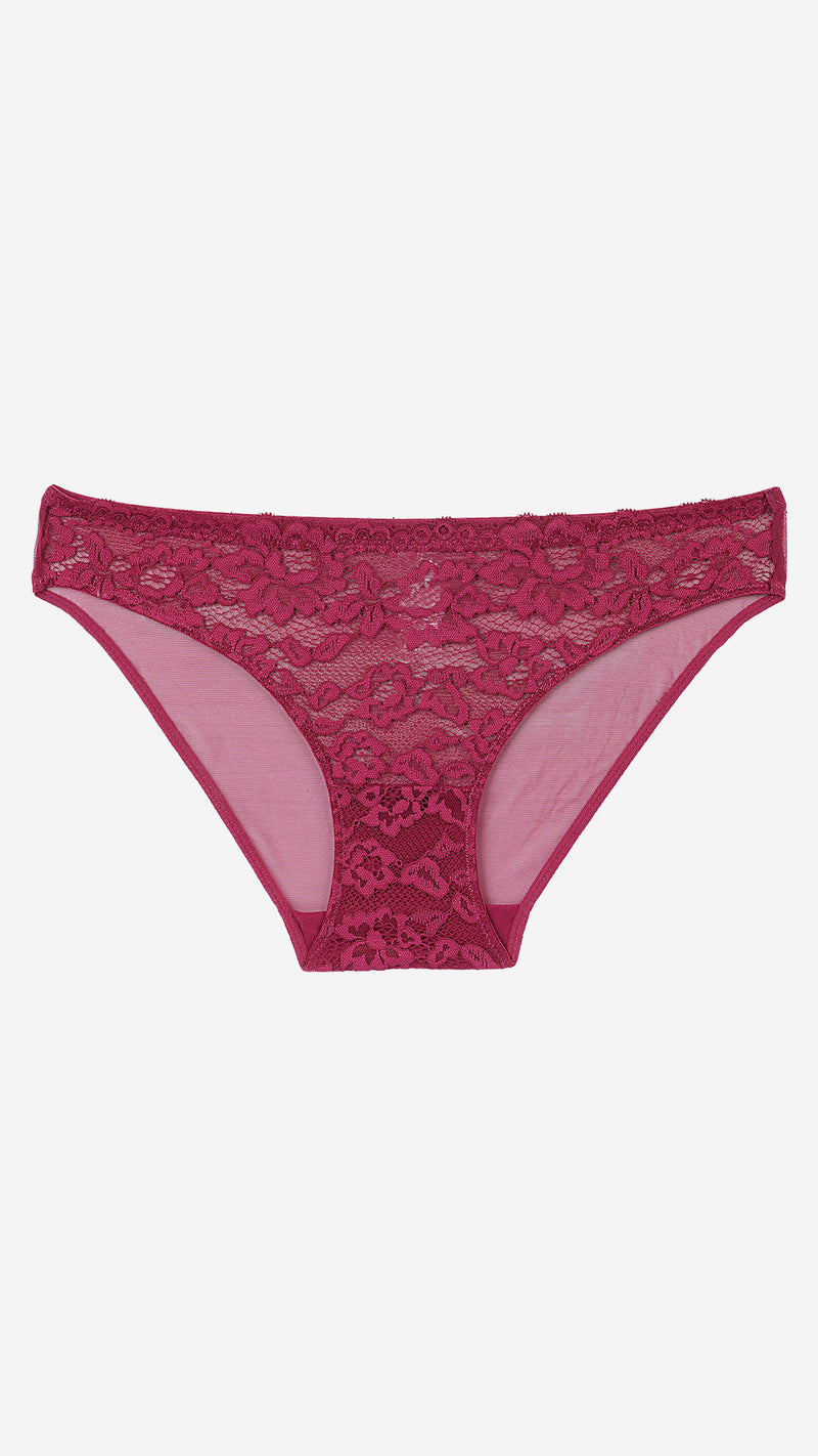 Wine Red Lace Sheer Bikini Panty