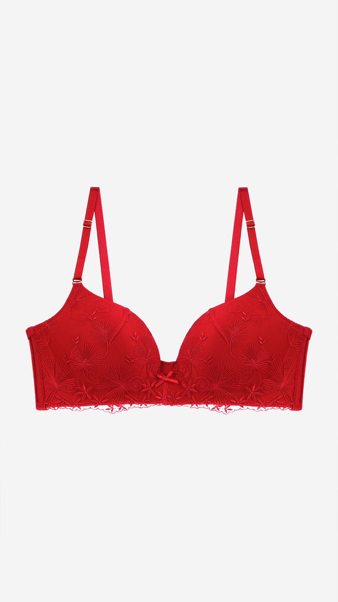 Red Embroidered Plunge Bra