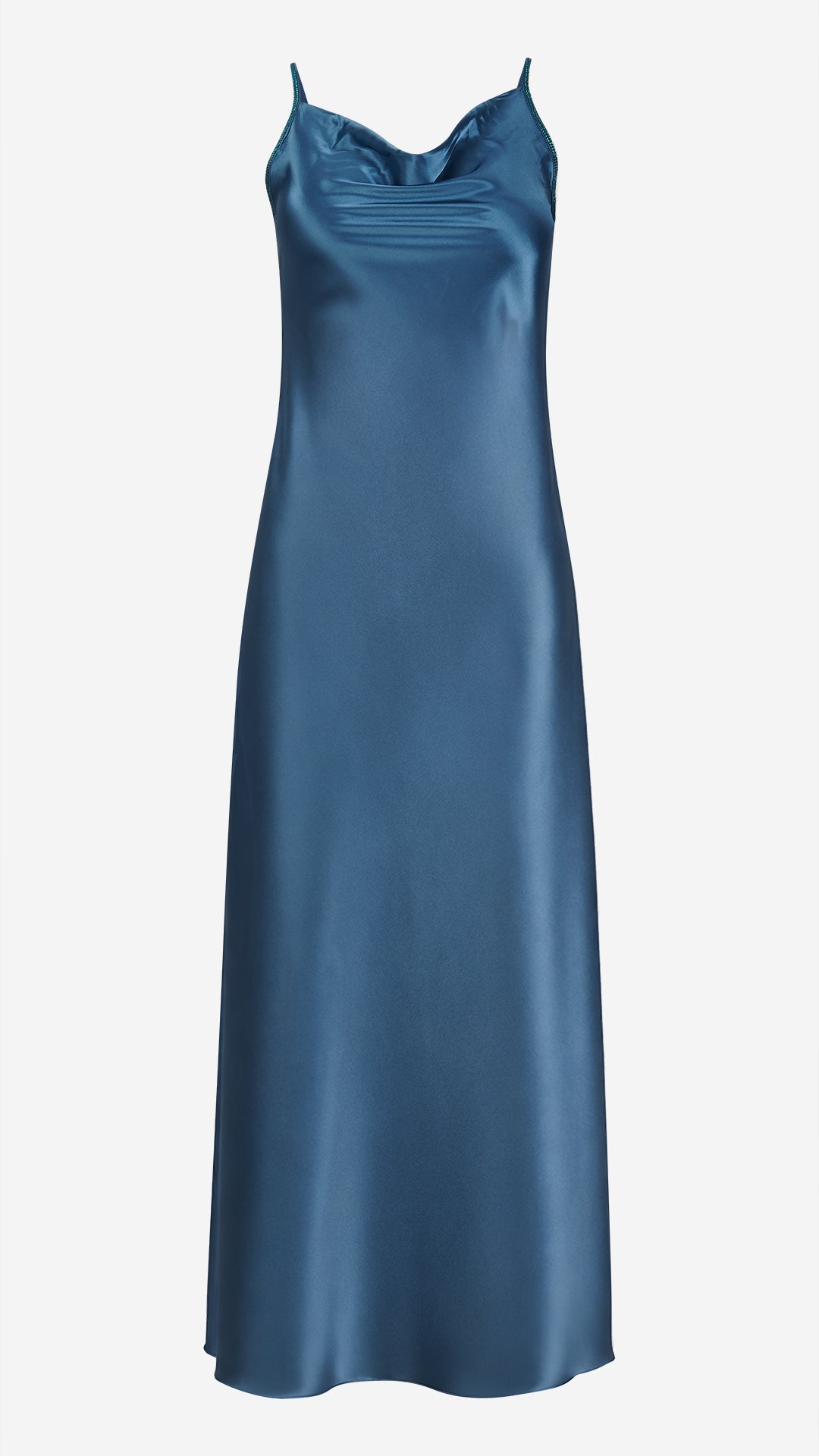 Ocean Satin Cowl Neck Long Nightgown