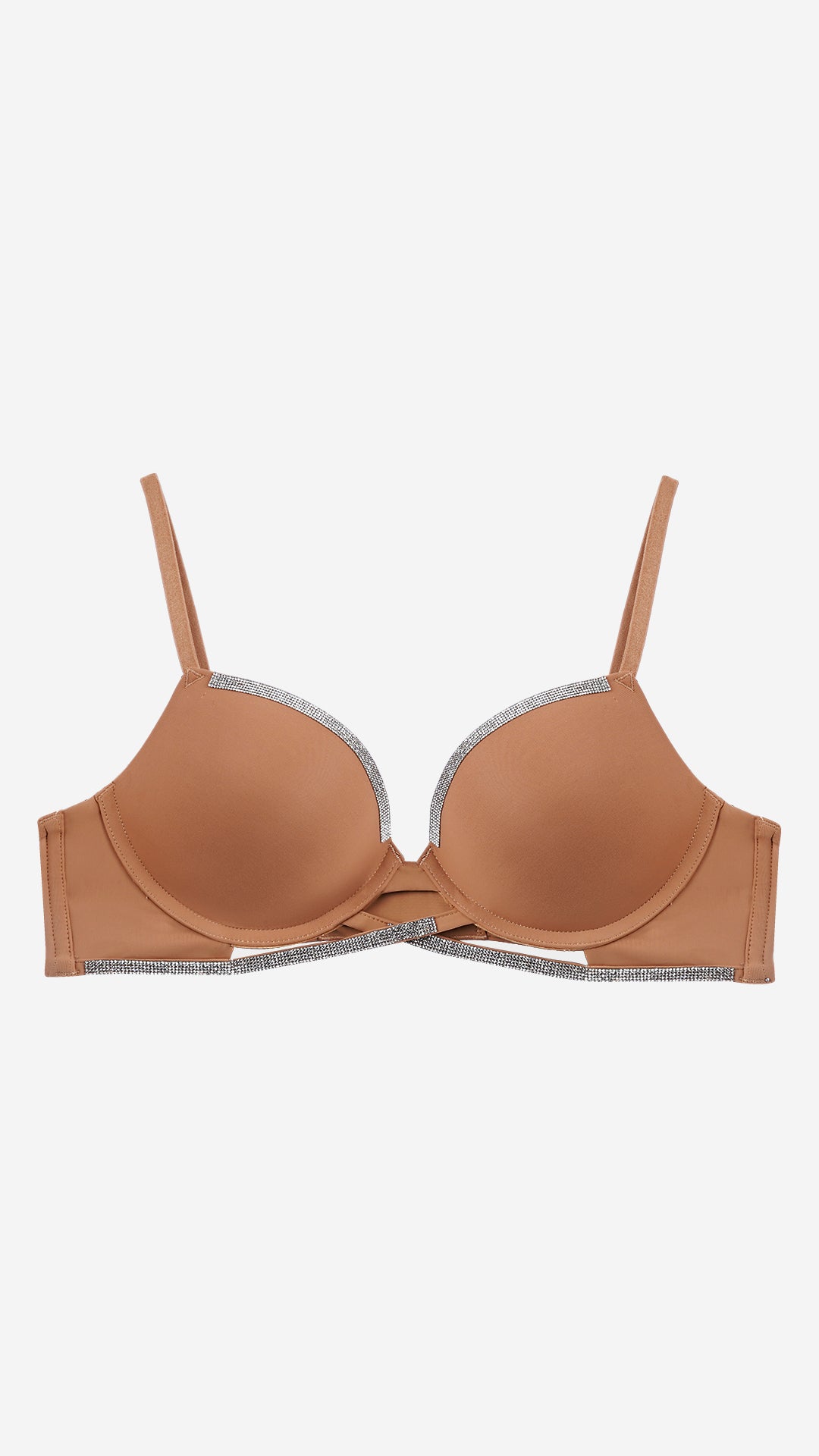 Toffee Strappy Push-Up Bra with Diamante Trim