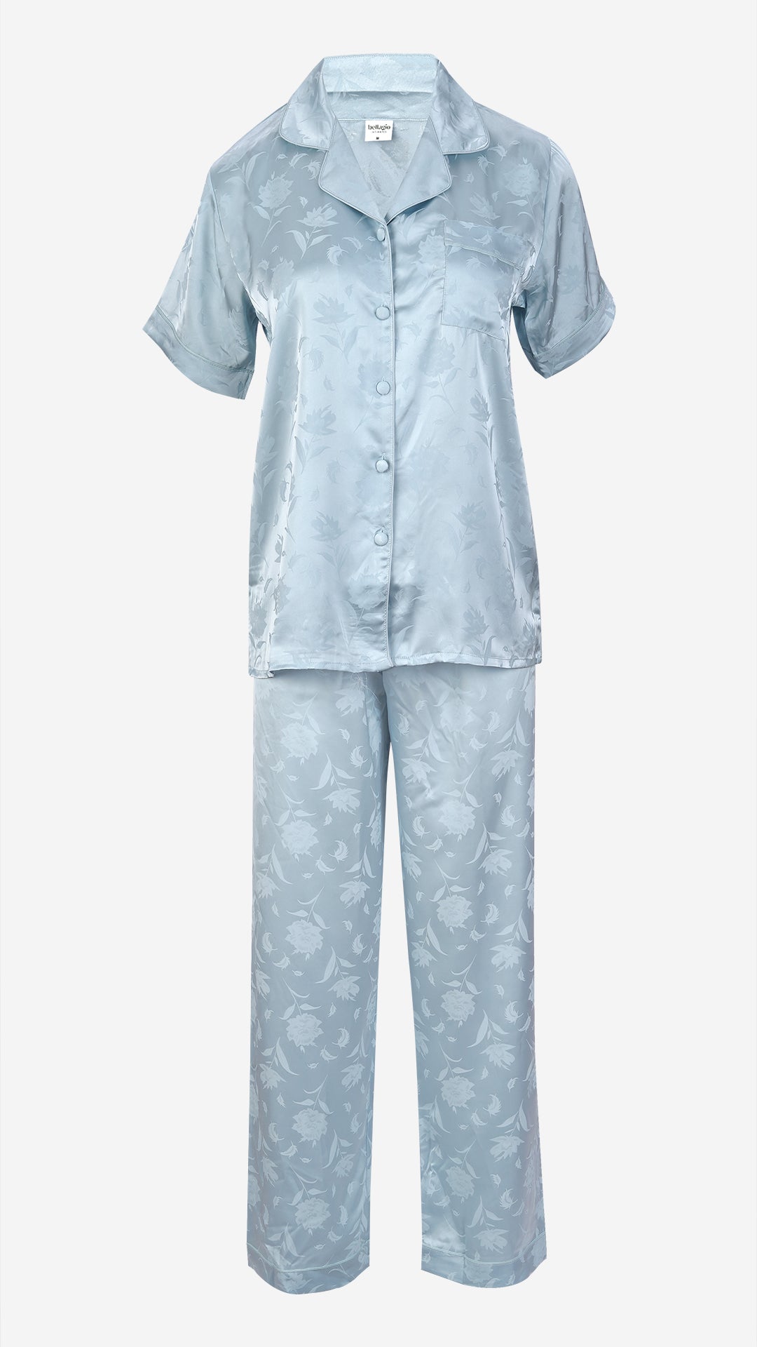 Jacquard Satin 3pc Pajama Set – Shirt, Shorts & Pant