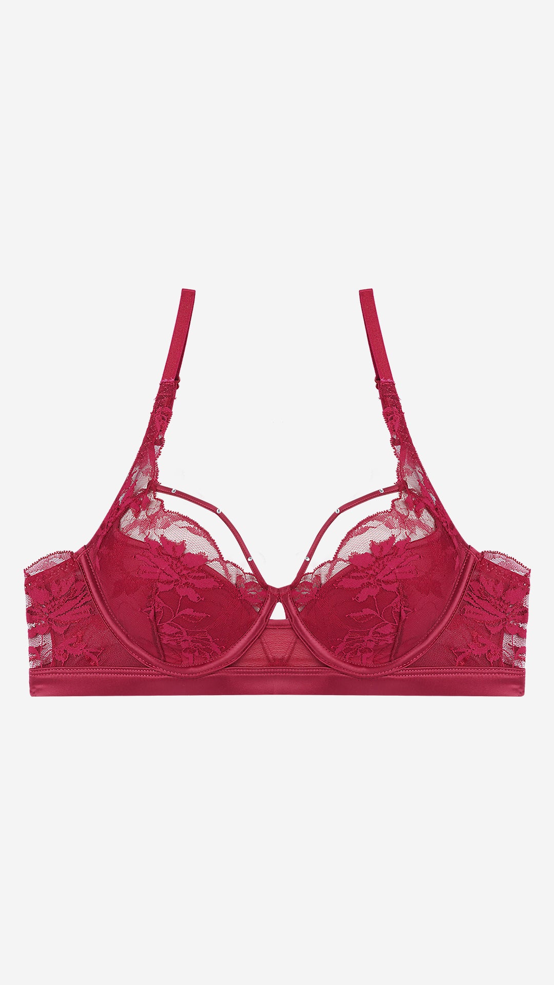Wine Red Lace Bra with Strappy Detail