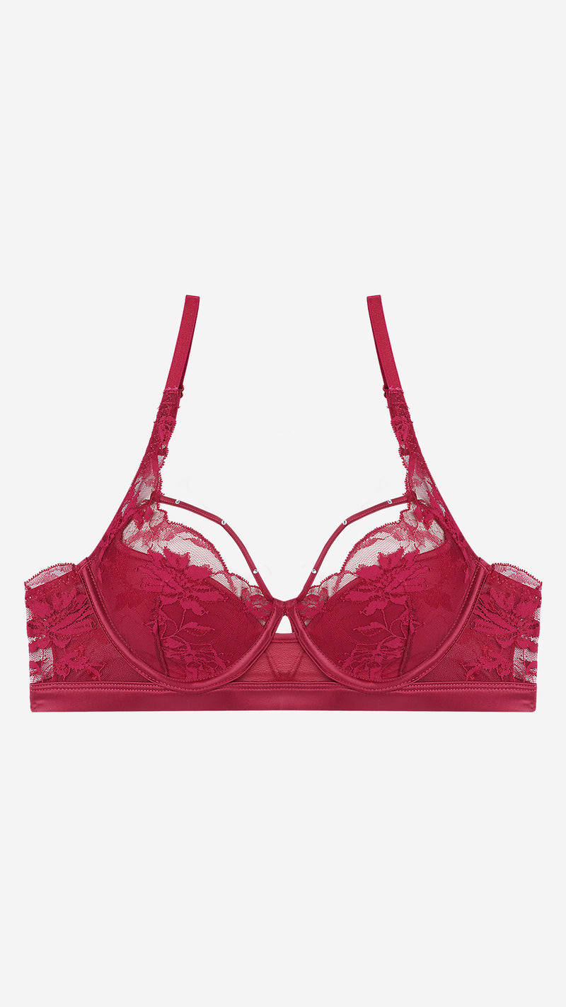 Wine Red Lace Bra with Strappy Detail