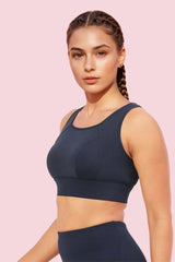 ENAMOR BRA A205 Navy Women's Quick Dry Sports Bra - High Support, Padded, High Coverage, Non-Wired