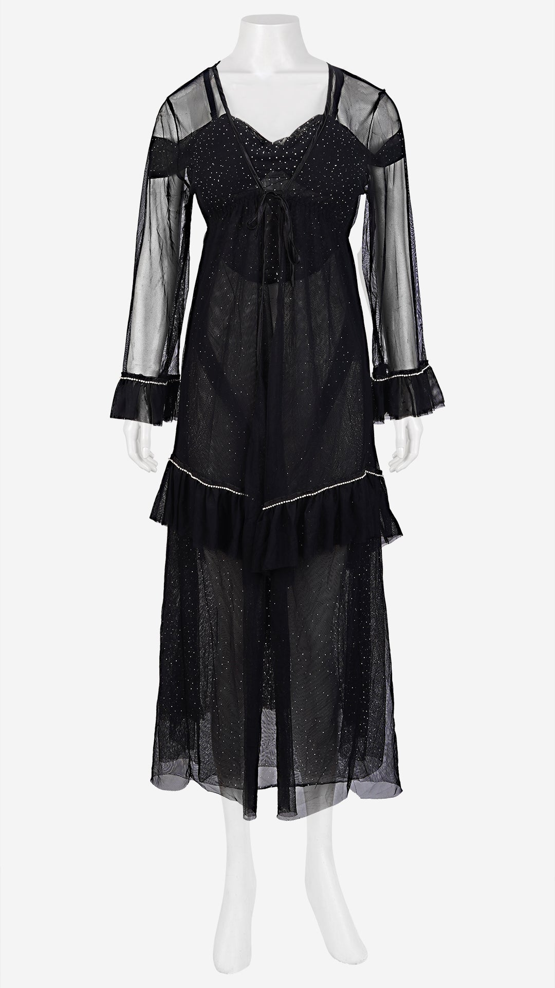 Black Sheer Nighty & Robe Set I Glitter Power Net