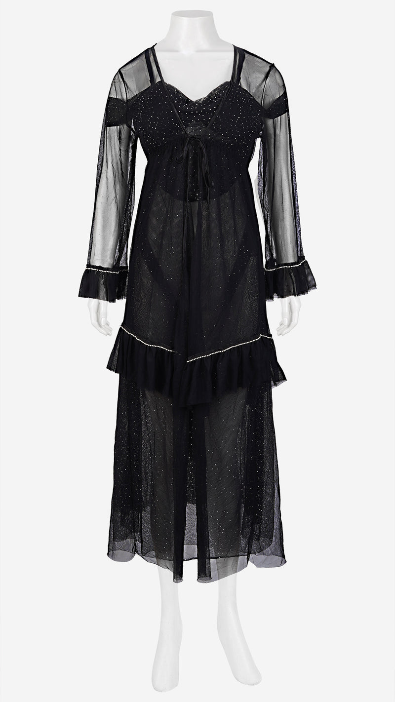 Black Sheer Nighty & Robe Set I Glitter Power Net