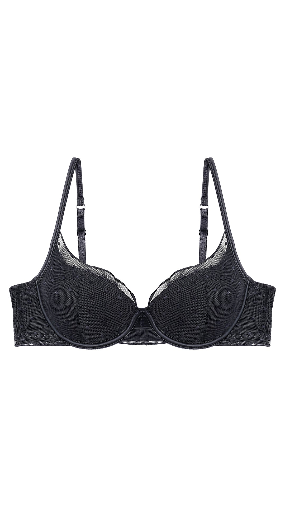 Black Dot Mesh Bra – Padded, Wired, Keyhole