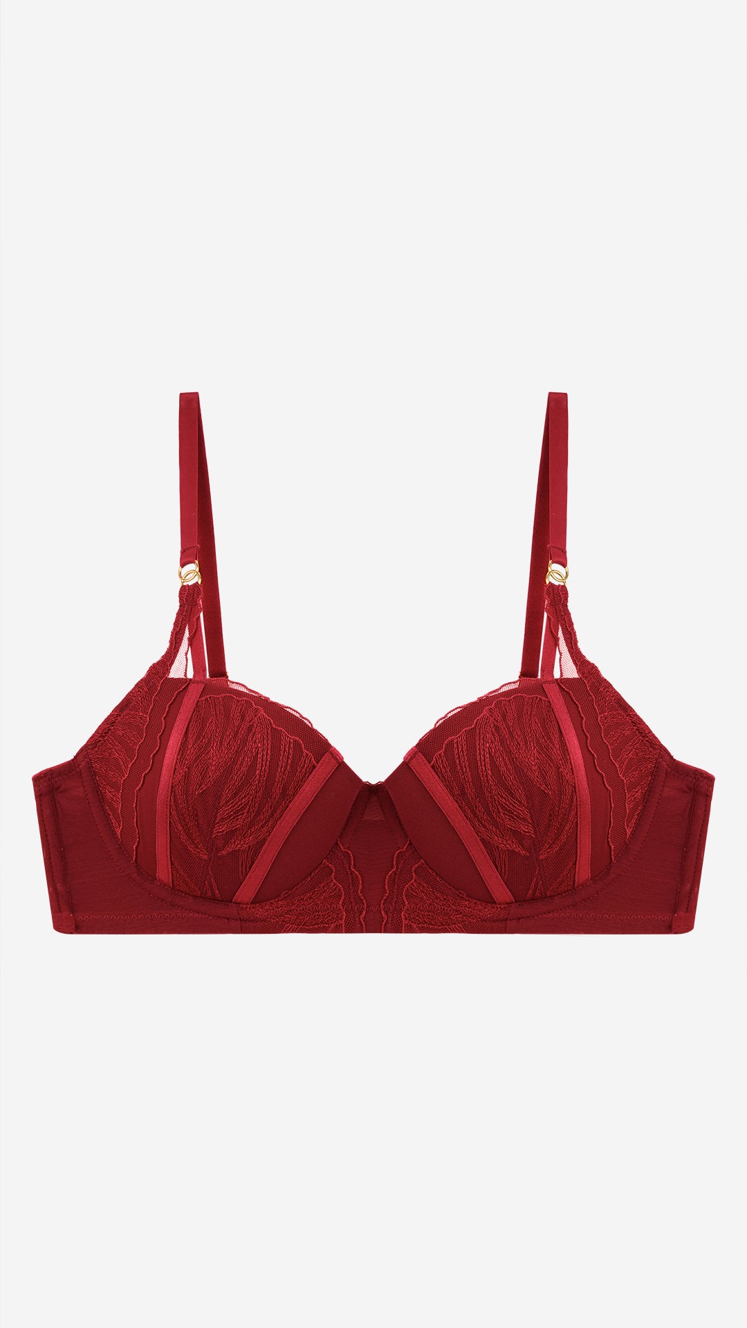 Wine Red Embroidered Lace Push-Up Bra