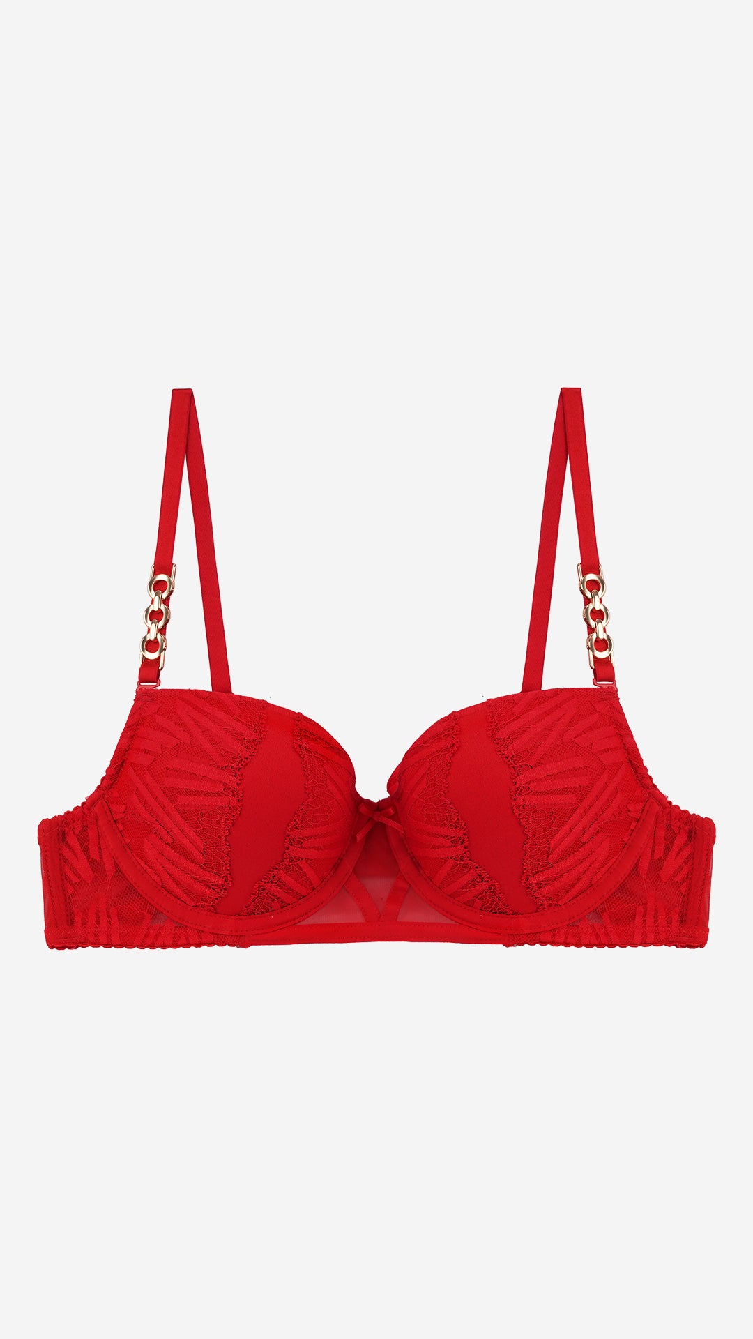 Red Lace Push-Up Bra with Gold Chain Straps