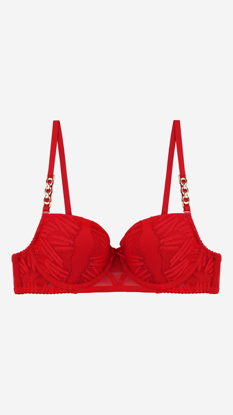 Red Lace Push-Up Bra with Gold Chain Straps