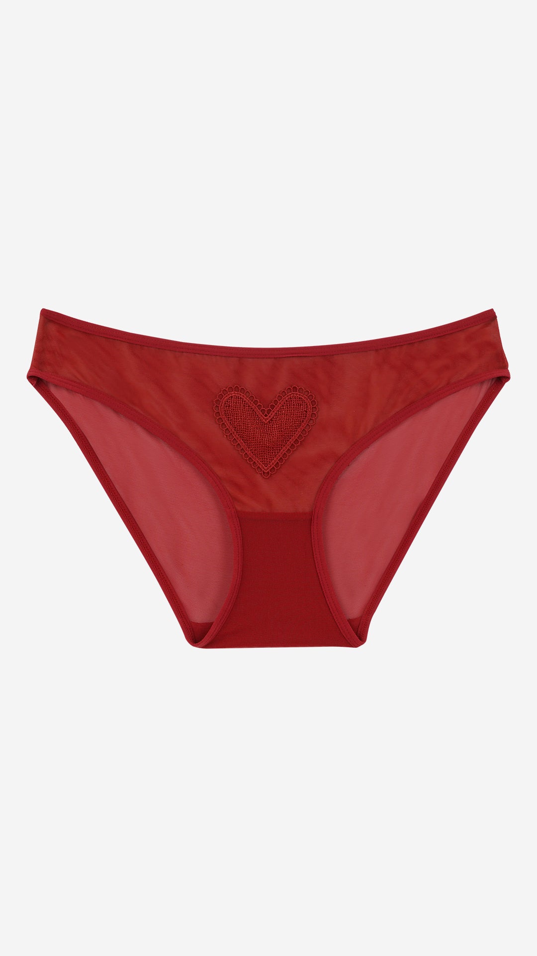 Red Sheer Panty with Heart Embroidery
