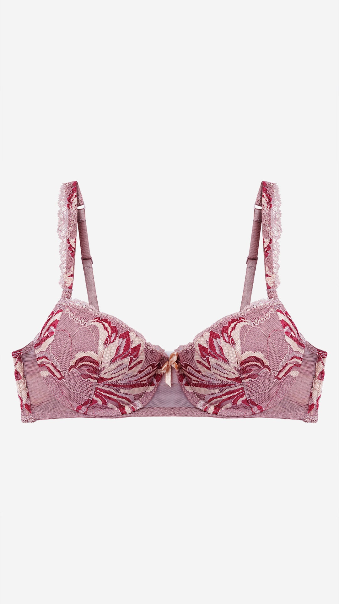 Mauve Floral Lace Push-Up Bra – Padded, Wired