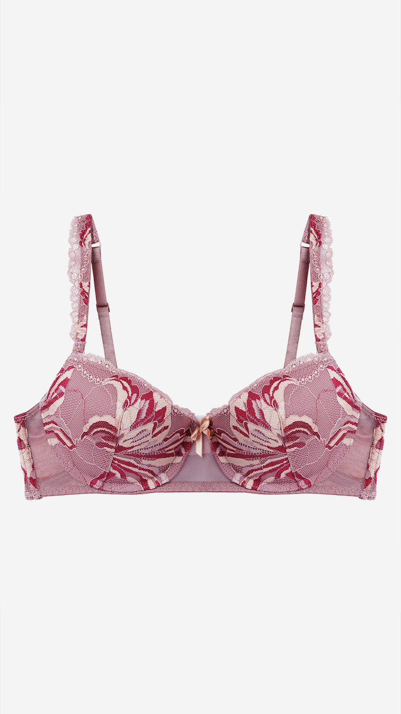 Mauve Floral Lace Push-Up Bra – Padded, Wired