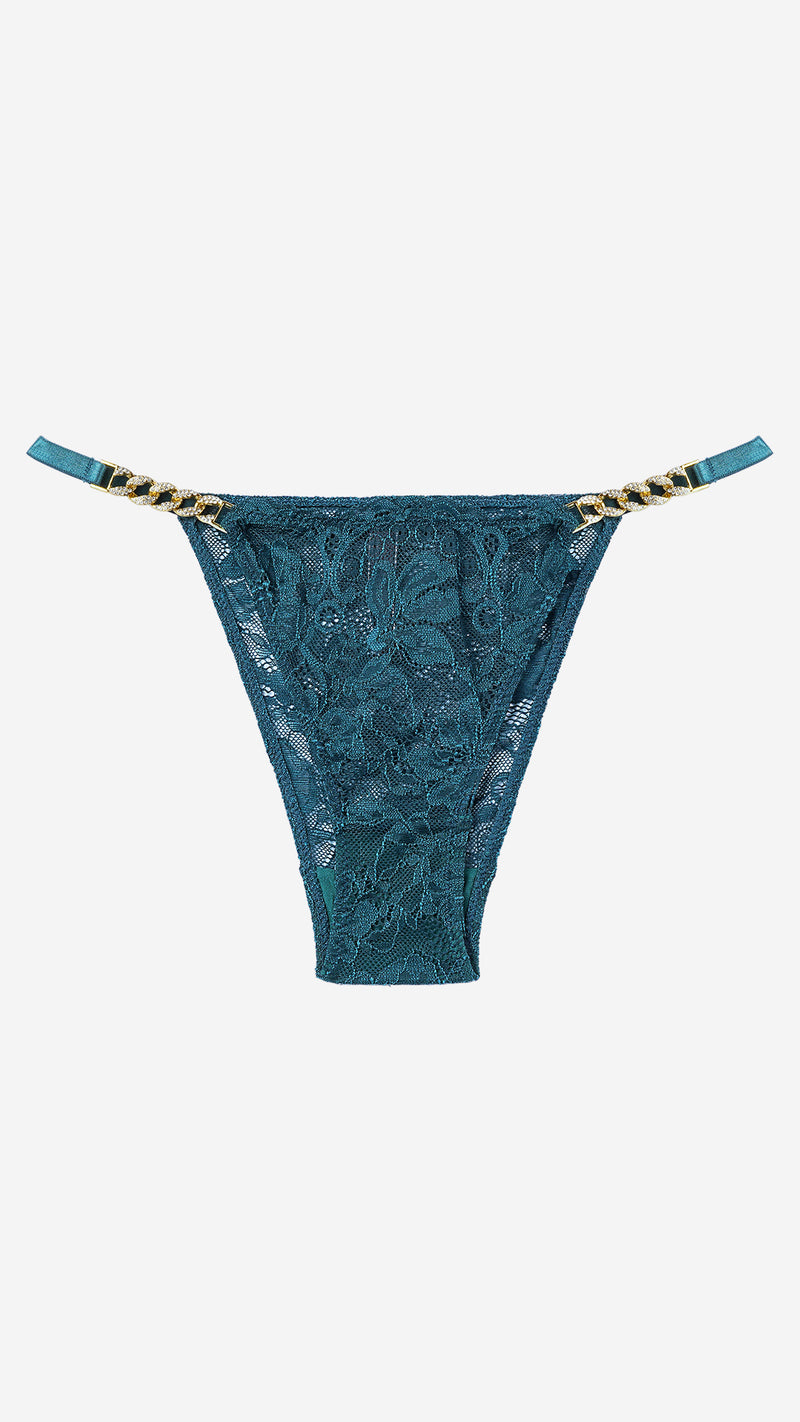 Emerald Lace Thong with Chain Straps