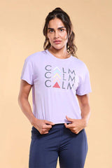 Enamor A311 Lavendra/Calm Graphic Typographic Printed Drop Shoulder Sleeves Relaxed Fit Crop T-shirt