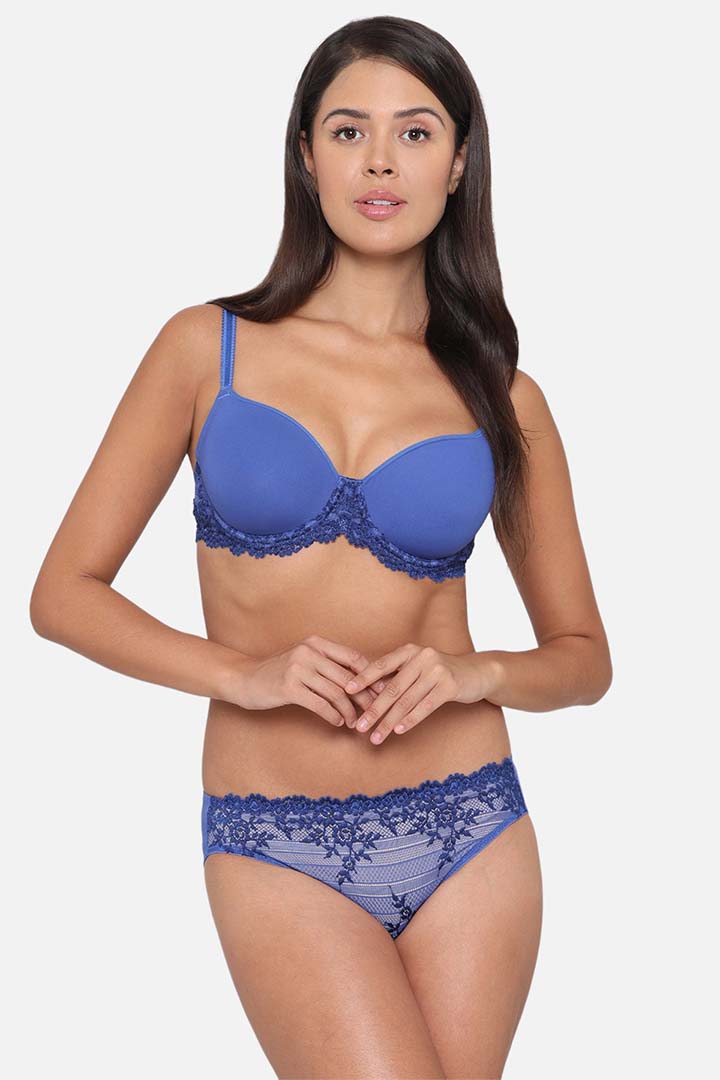 WACOAL BRA 853191 Embrace Lace Contour Padded Wired 3/4th Cup Everyday Wear Medium coverage T-Shirt Bra - Dark Blue