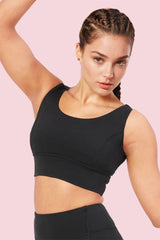 ENAMOR BRA A206 Jet Black Women's Criss Cross High Impact Long Line Sports Bra - High Support, Padded, High Coverage, Non-Wired