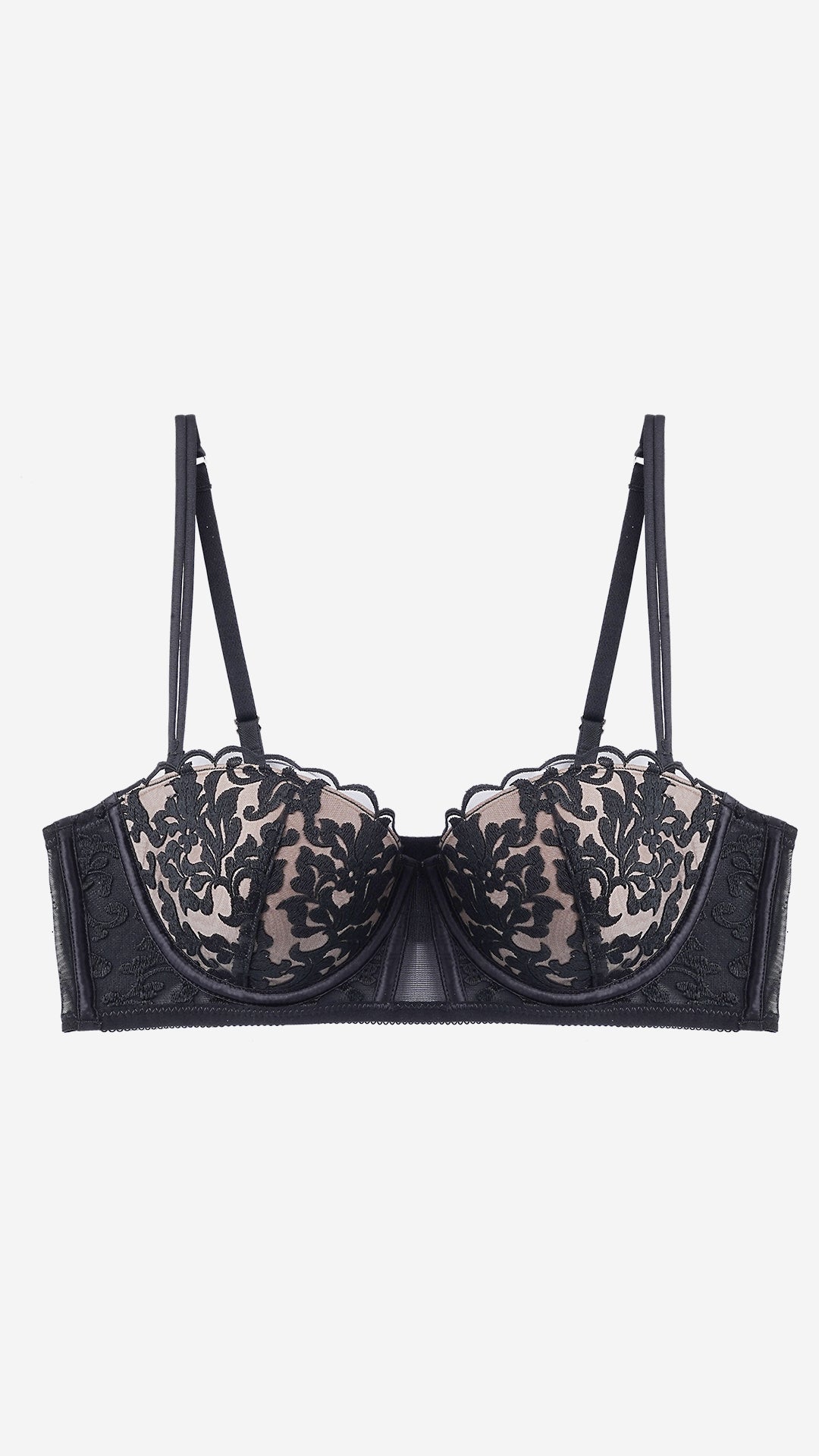 Black Floral Lace Balconette Bra