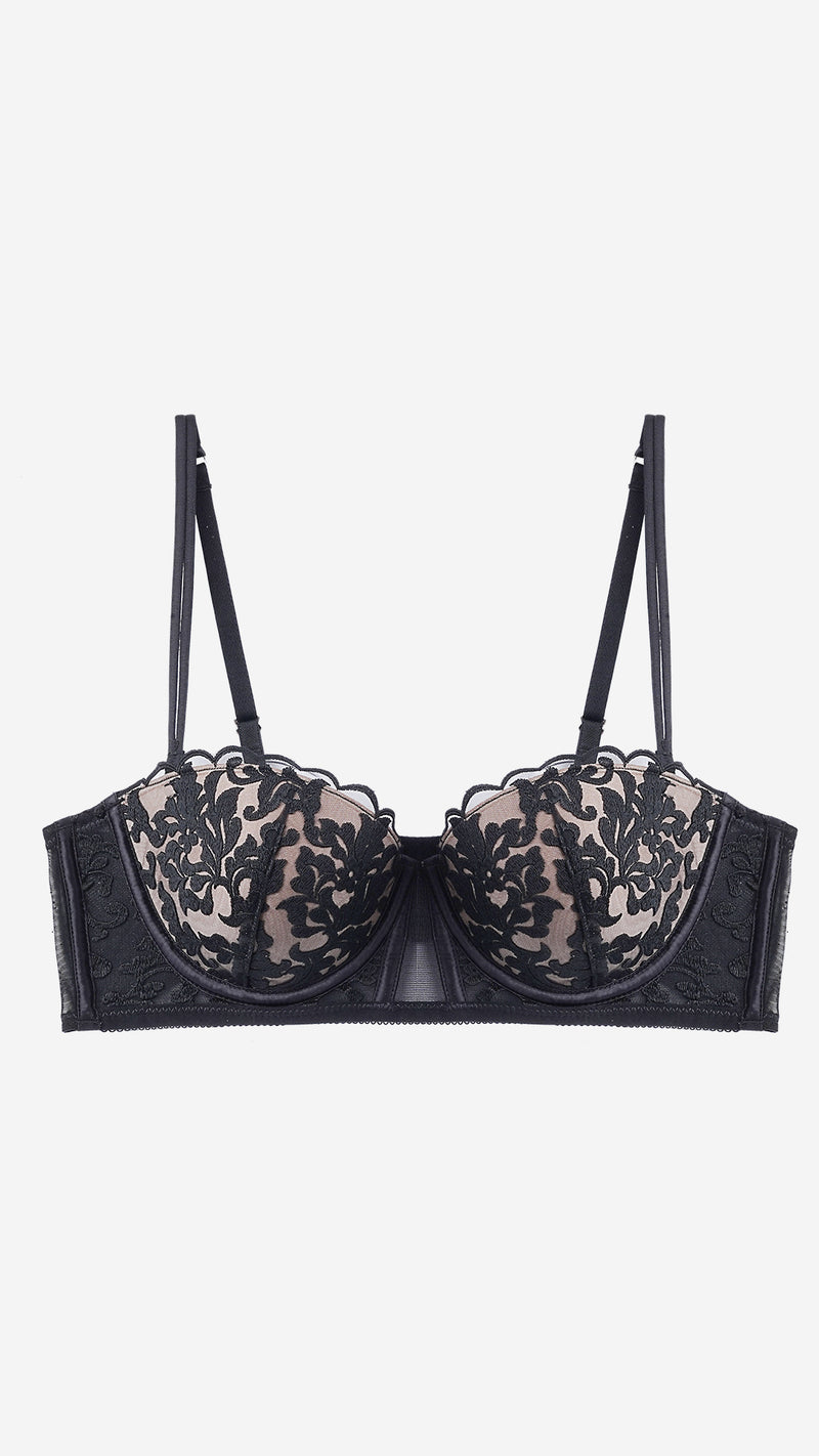 Black Floral Lace Balconette Bra
