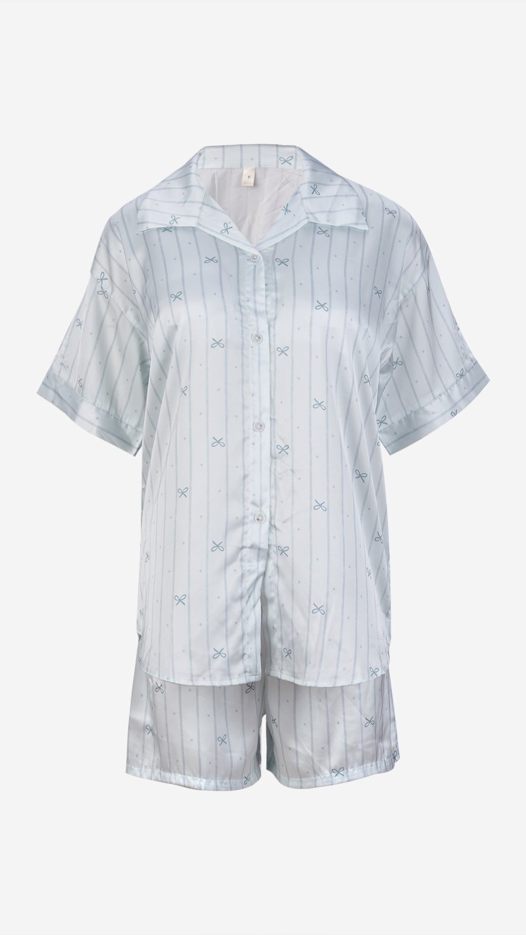 Sky Blue Striped Satin Shirt & Shorts PJ Set