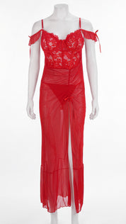Net Lace Long Nightgown | Wired Bustier Style Lingerie