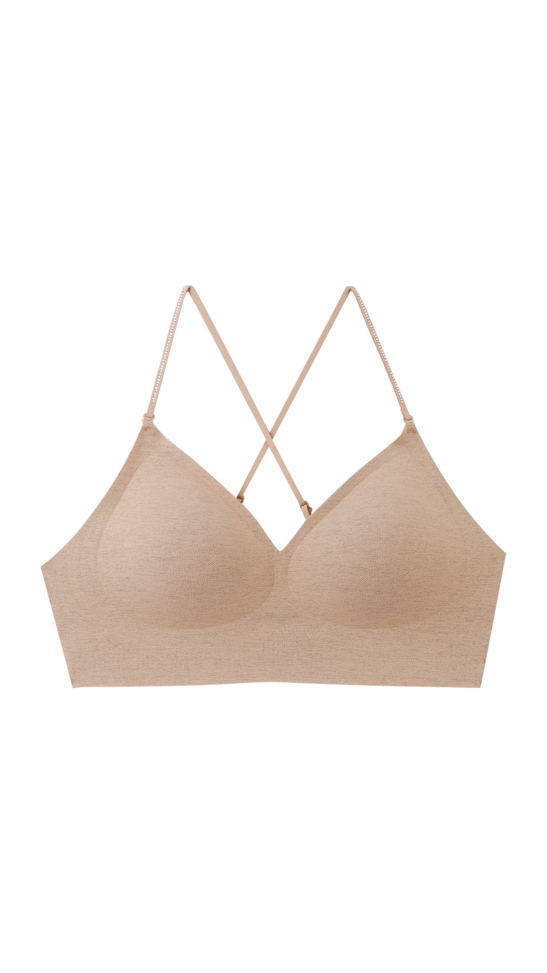 Beige Criss-Cross Back Bralette flat lay, front view