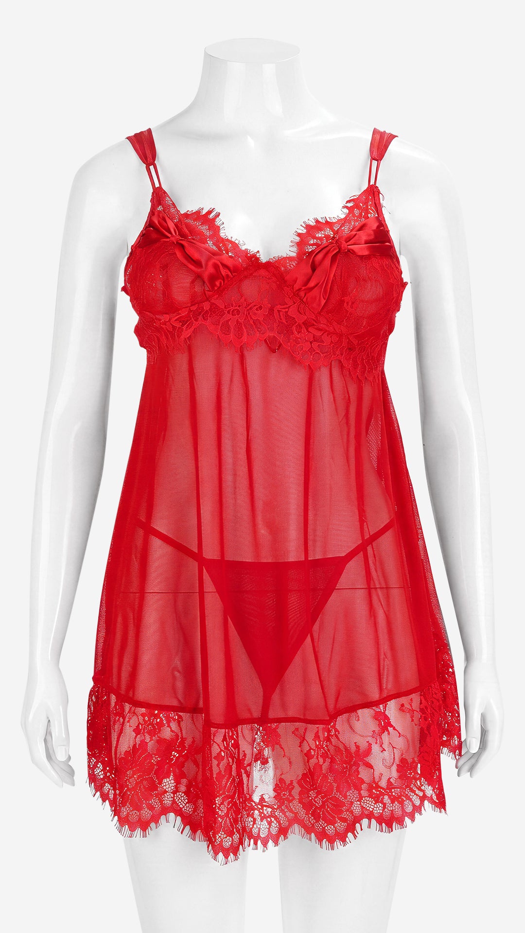 Wired Lace Trim Power Net Babydoll & Robe Set