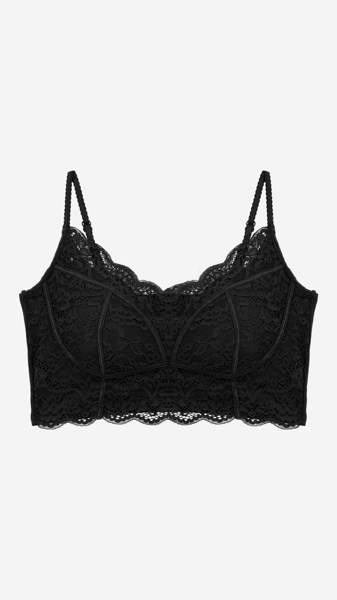 Black Lace Padded Bralette – Longline Style
