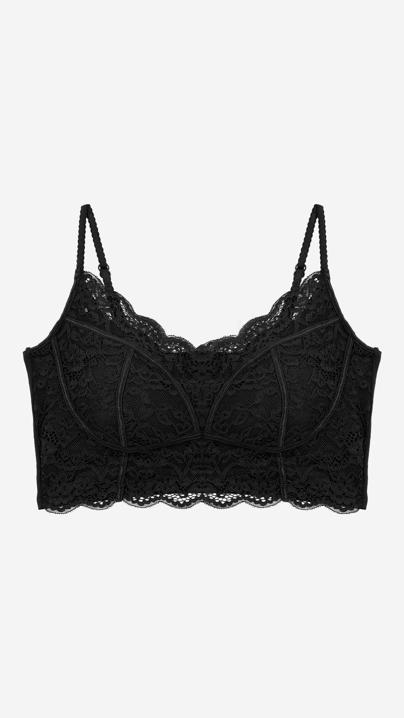 Black Lace Padded Bralette – Longline Style