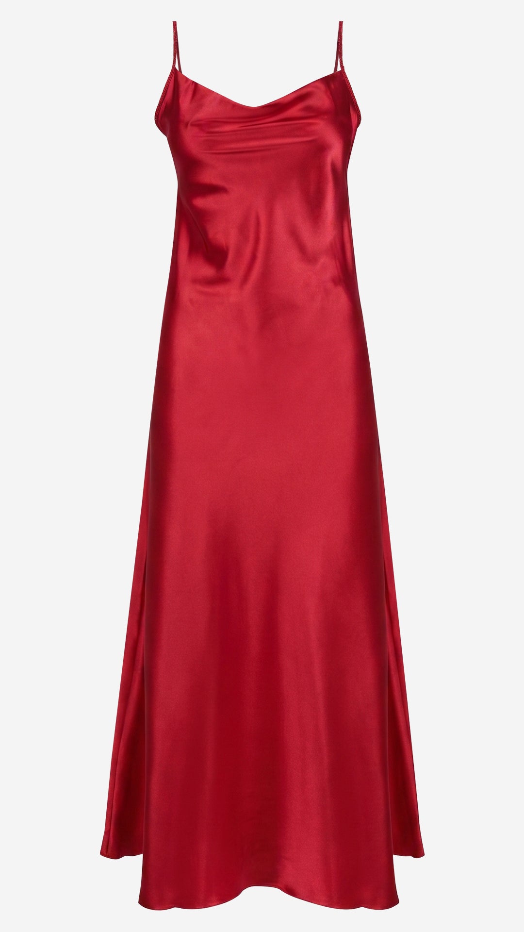 Scarlet Satin Cowl Neck Long Nightgown