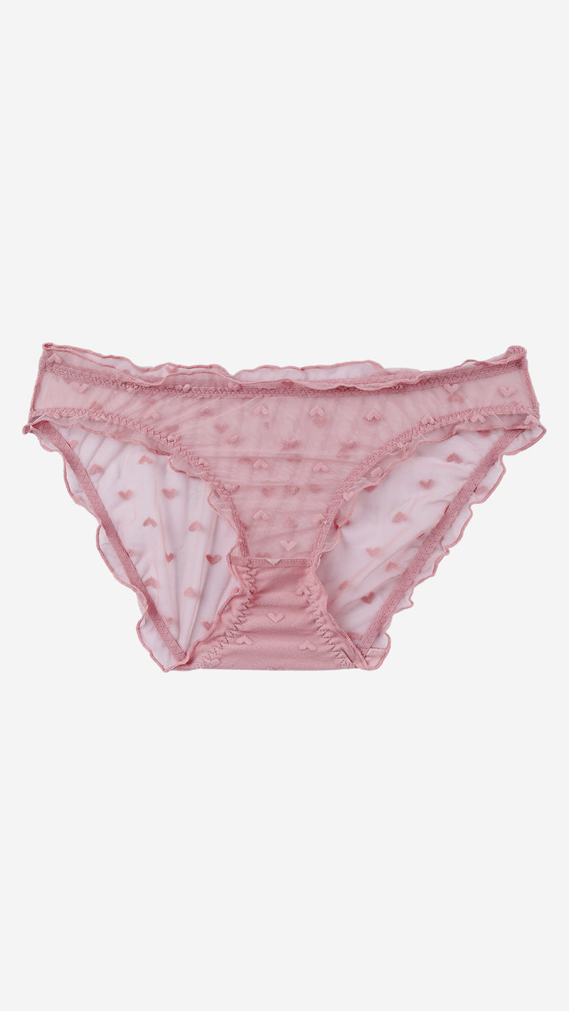 Rose Pink Heart Mesh Sheer Bikini Brief