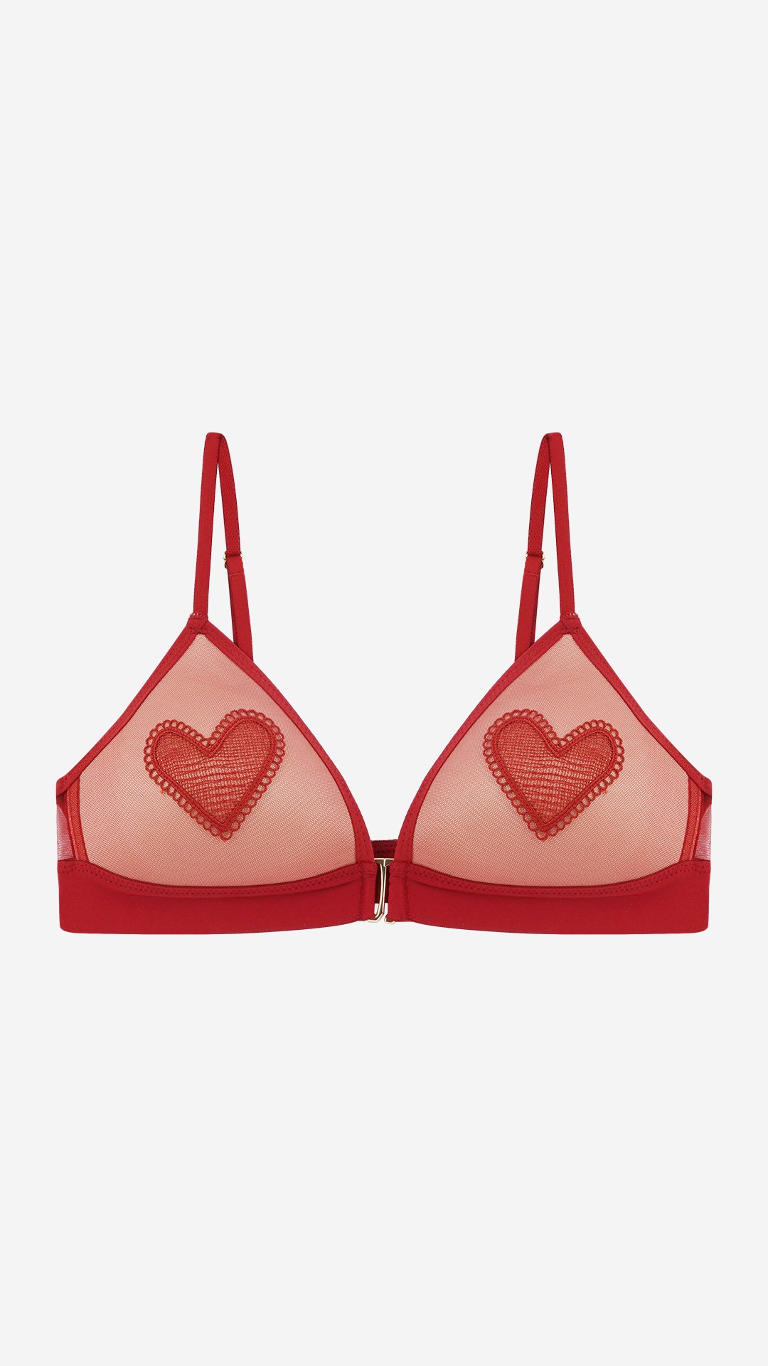 Red Heart Embroidered Front-Open Bralette