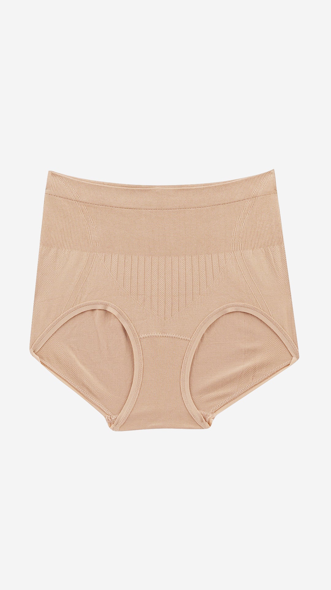 Product shot of beige high-waist shaper brief on white background