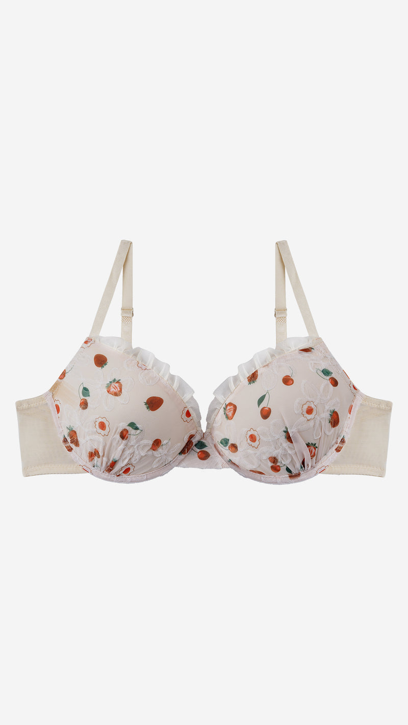 Ivory Strawberry Print Lace Push-Up Bra