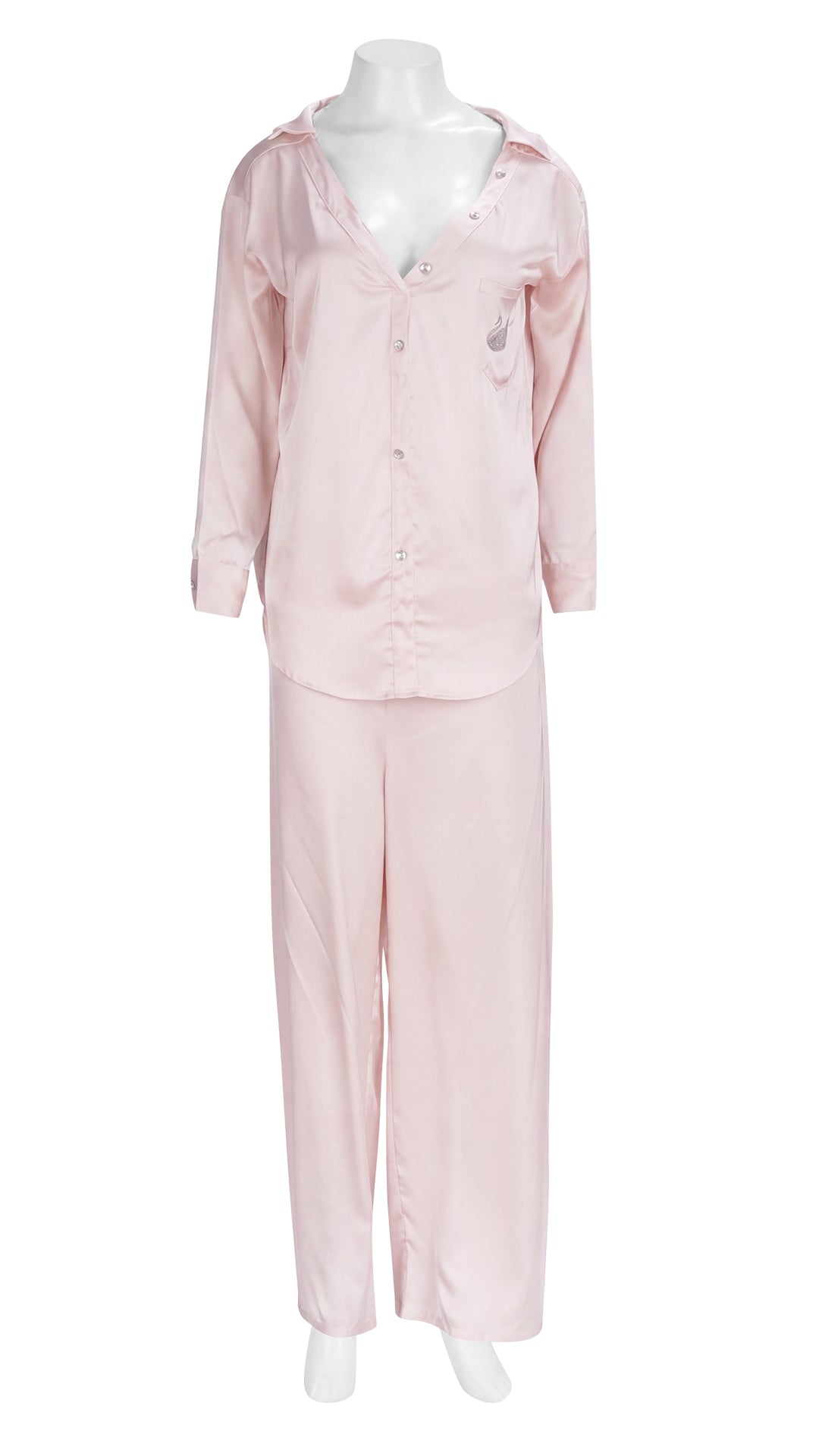 Crystal Swan Embellished Satin Pajama Set