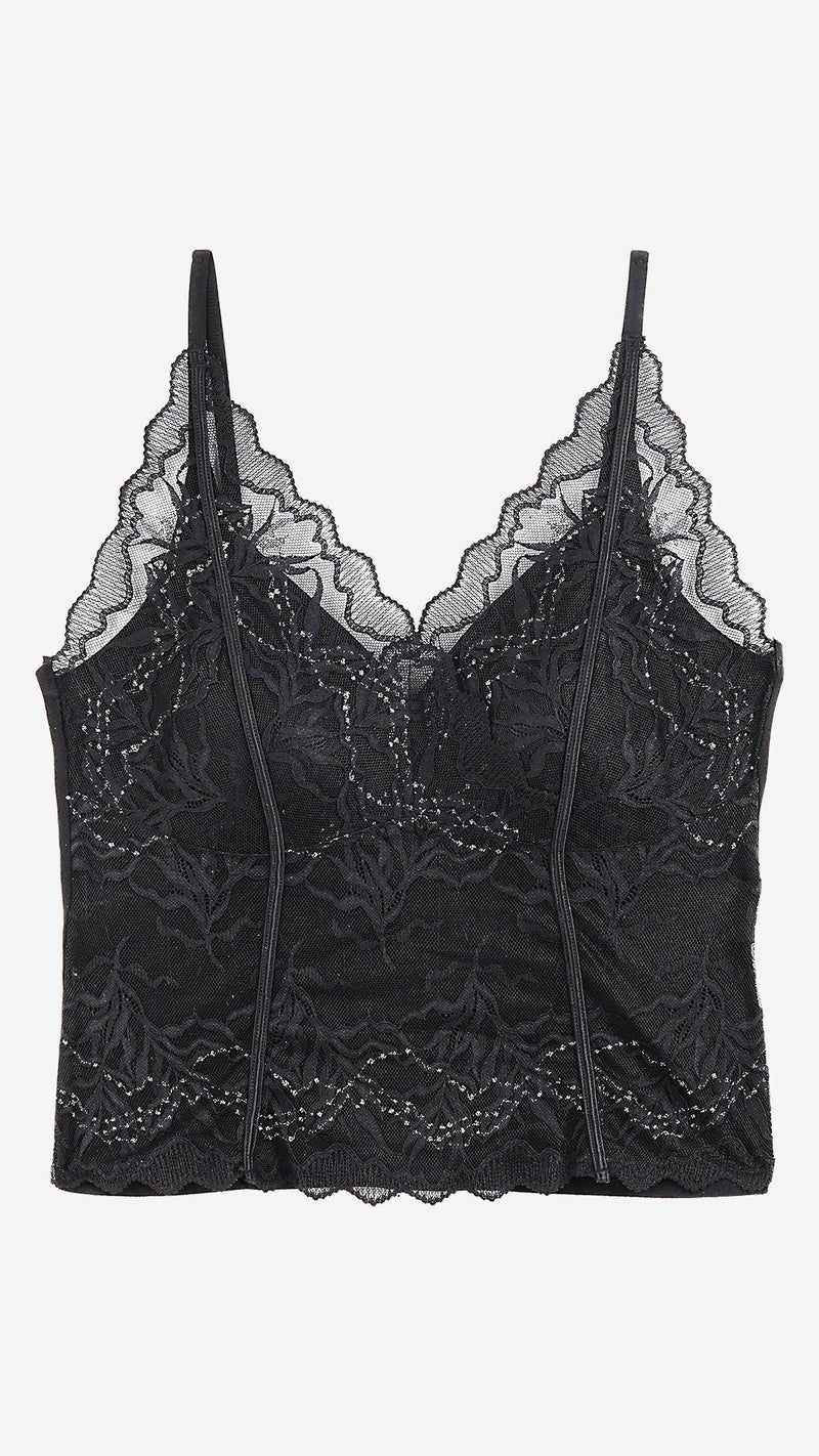 Black Floral Lace Padded Bralette Cami