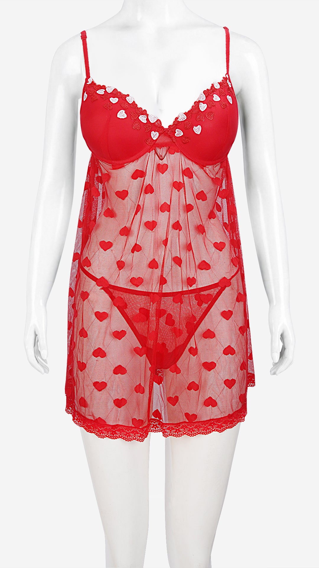 Padded Wired Babydoll | Power Net Self-Design Heart Lingerie