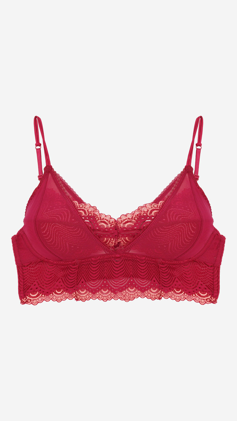 Savvyy Maroon Lace Wired Bra with Side Support